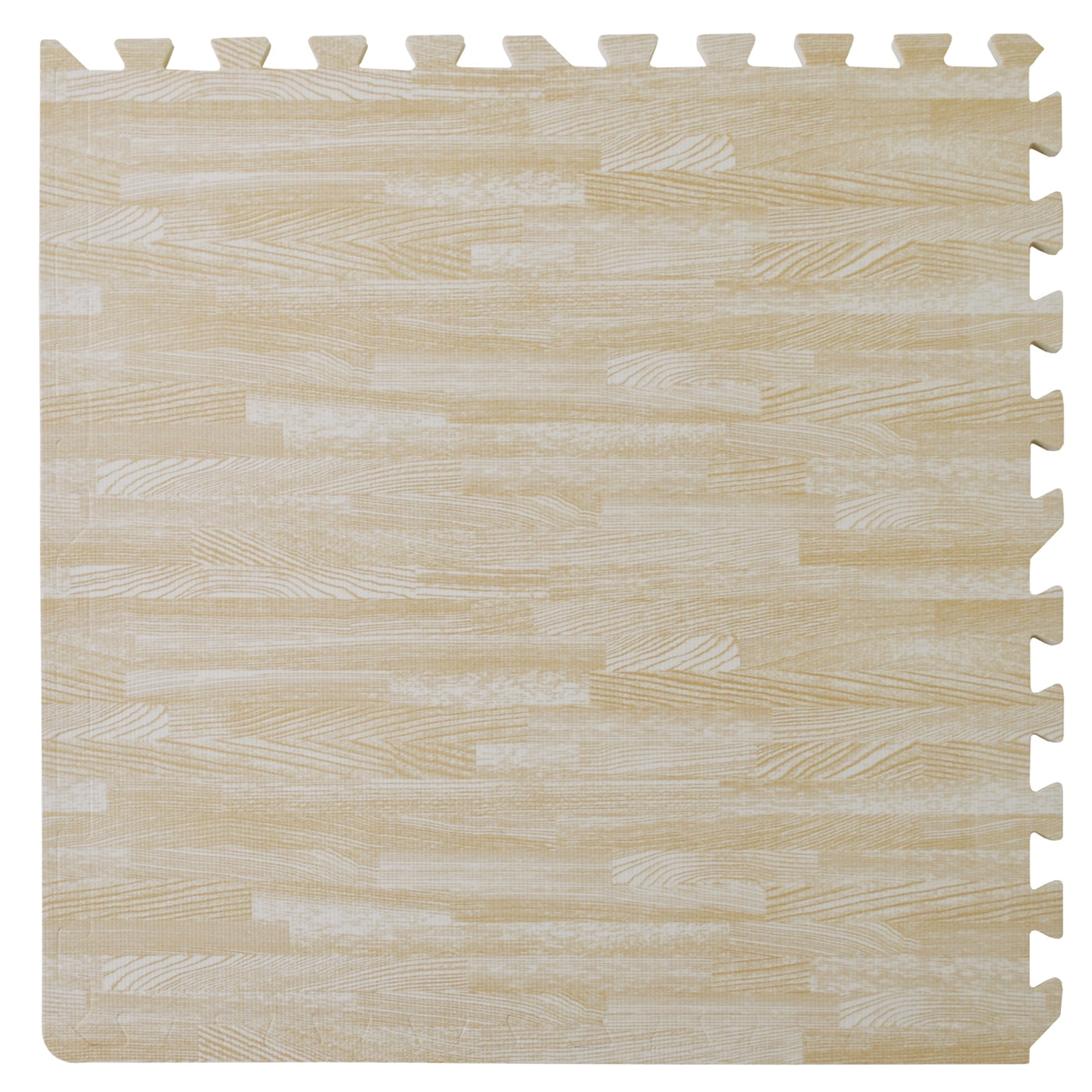 PowerSellerUSA 1.2 mm Thick Wood Grain Interlocking Floor Tiles Mat, 24x24 inch Ash Printed EVA Foam Puzzle Floor, Anti-Fatigue Flooring for Home, Gym, Exercise Room, Garage, 4-Piece Ash