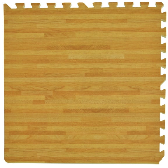 PowerSellerUSA 1.2 mm Thick Wood Grain Interlocking Floor Tiles Mat, 24x24 inch Pine Printed EVA Foam Puzzle Floor, Anti-Fatigue Flooring for Home, Gym, Exercise Room, Garage, 4-Piece Pine