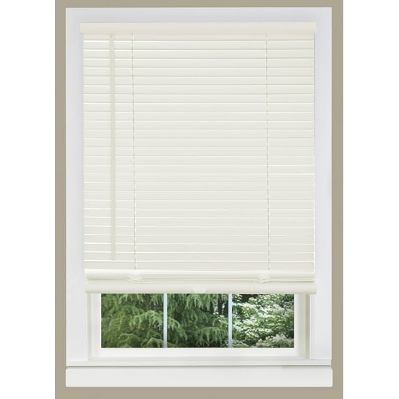 PowerSellerUSA 1" Slats Cordless Window Blinds, 48L x 47W Inches Solid Pattern Light Filtering Vinyl Indoor-Outside Ceiling Mount Mini Blind, Manual Cordless Rollup Window Privacy Blinds, Alabaster
