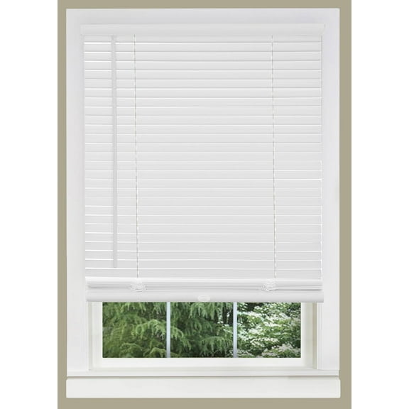 PowerSellerUSA 1" Slats Cordless Window Blinds, 64L x 23W Inches Solid Pattern Light Filtering Vinyl Indoor-Outside Ceiling Mount Mini Blind, Manual Cordless Rollup Window Privacy Blinds, White