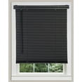 thumbnail image 1 of PowerSellerUSA 1" Slats Cordless Window Blinds, 64L x 25W Inches Solid Pattern Light Filtering Vinyl Indoor-Outside Ceiling Mount Mini Blind, Manual Cordless Rollup Window Privacy Blinds, Black, 1 of 9