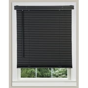 PowerSellerUSA 1 Slats Cordless Window Blinds, 64L x 35W Inches Solid Pattern Light Filtering Vinyl Indoor-Outside Ceiling Mount Mini Blind, Manual Cordless Rollup Window Privacy Blinds, Black