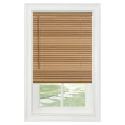 PowerSellerUSA 1" Slats Cordless Window Blinds, 64L x 35W Inches Solid Pattern Light Filtering Vinyl Indoor-Outside Ceiling Mount Mini Blind, Manual Cordless Rollup Window Privacy Blinds, Woodtone
