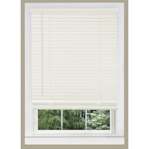 PowerSellerUSA 1" Slats Cordless Window Blinds, 64L x 42W Inches Solid Pattern Light Filtering Vinyl Indoor-Outside Ceiling Mount Mini Blind, Manual Cordless Rollup Window Privacy Blinds, Alabaster