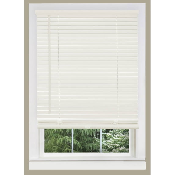 PowerSellerUSA 1" Slats Cordless Window Blinds, 64L x 45W Inches Solid Pattern Light Filtering Vinyl Indoor-Outside Ceiling Mount Mini Blind, Manual Cordless Rollup Window Privacy Blinds, Alabaster