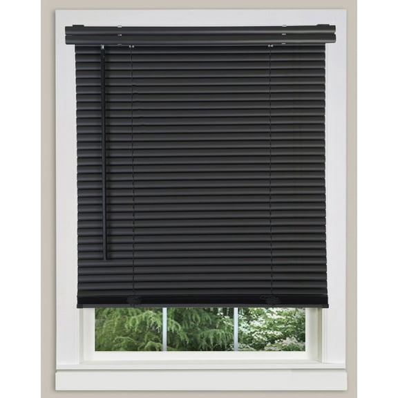 PowerSellerUSA 1" Slats Cordless Window Blinds, 72L x 29W Inches Solid Pattern Light Filtering Vinyl Indoor-Outside Ceiling Mount Mini Blind, Manual Cordless Rollup Window Privacy Blinds, Black