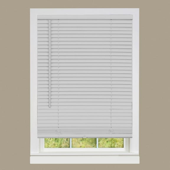PowerSellerUSA 1" Vinyl Slats Room Darkening Cordless Window Blinds, 64L x 27W Inches Manual Operation Mode Blackout Privacy Blind, Solid Pattern Ceiling-Outside Mount Pull-Up Mini Blinds, Gray