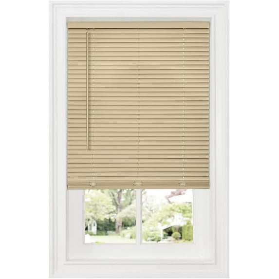 PowerSellerUSA 1" Vinyl Slats Room Darkening Cordless Window Blinds, 64L x 46W Inches Manual Operation Mode Blackout Privacy Blind, Solid Pattern Ceiling-Outside Mount Pull-Up Mini Blinds, Coffee
