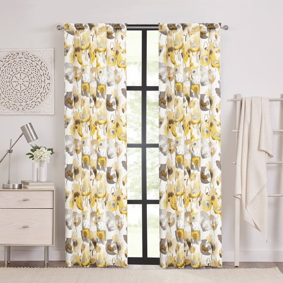 PowerSellerUSA 2-PACK Floral Modern Room Darkening Window Curtain for Livingroom, Bedroom and Kitchen, Rod Pocket Top, 50" W x 84" L, Panel