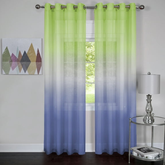 PowerSellerUSA 2-Pack Window Curtain Panels Light Filtering Rainbow Grommet Drapes, Modern Elegant Design Semi Sheer Long Curtains for Farmhouse, Living Room, Bedroom, Multi-Color