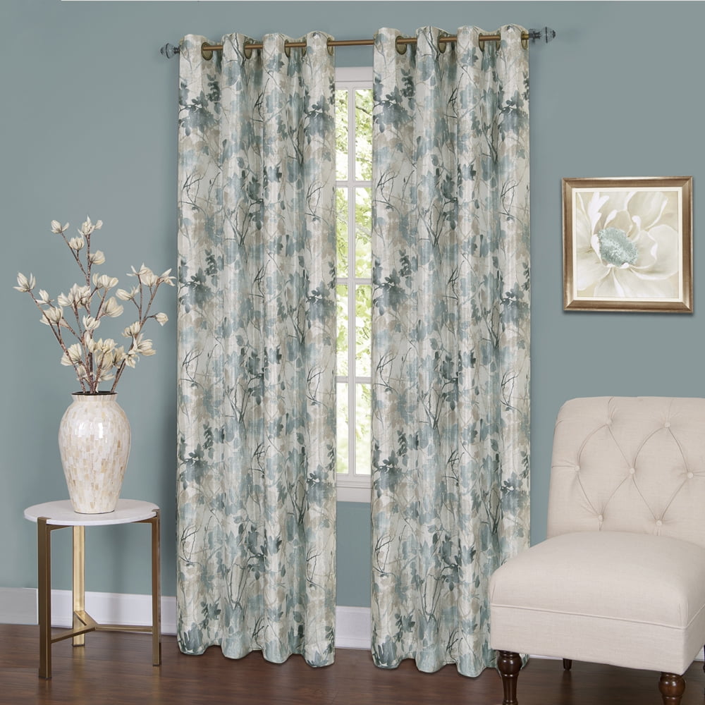 PowerSellerUSA 2-Pack Window Curtain Panels Set, 50W x 63L Inches Blackout Semi-Sheer Floral Panels with Grommet Design, Modern Elegant Style Long Curtains Window Privacy, Light Blue