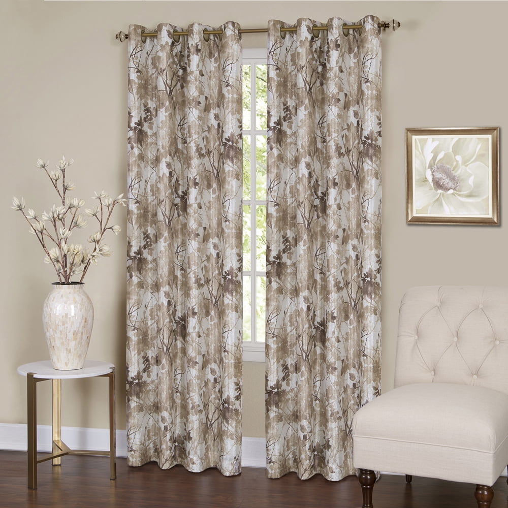 PowerSellerUSA 2-Pack Window Curtain Panels Set, 50W x 63L Inches Blackout Semi-Sheer Floral Panels with Grommet Design, Modern Elegant Style Long Curtains Window Privacy, Beige