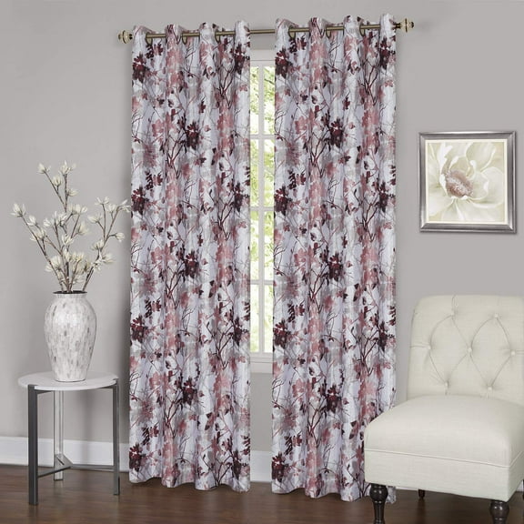 PowerSellerUSA 2-Pack Window Curtain Panels Set, 50W x 84L Inches Light Filtering Semi-Sheer Floral Panels with Grommet Design, Modern Elegant Style Long Curtains Window Privacy, Light Pink