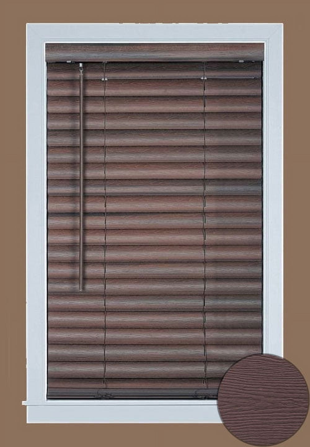 PowerSellerUSA Cordless Window Blinds, 2" Slats Vinyl Mini Blind, Premium Embossed Woodgrain, Anti-UV Window Treatment, Mahogany, 30" Width x 64" Length, (Fits windows 23" - 64")