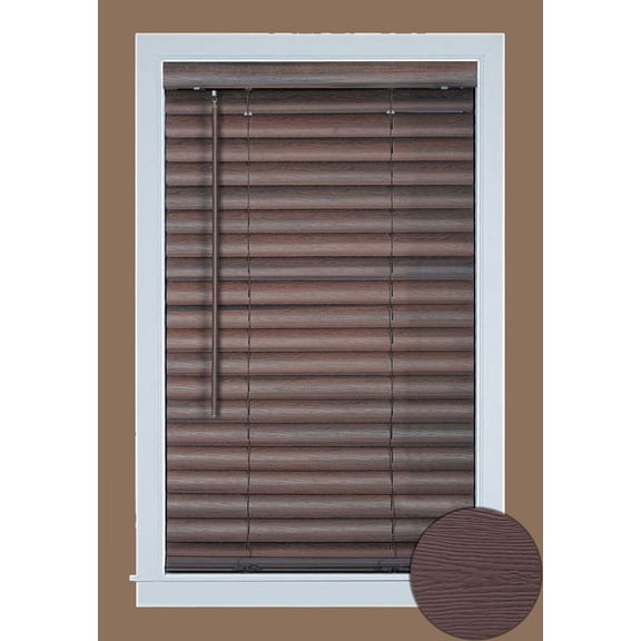 PowerSellerUSA Cordless Window Blinds, 2" Slats Vinyl Mini Blind, Premium Embossed Woodgrain, Anti-UV Window Treatment, Mahogany, 43" Width x 64" Length, (Fits windows 23" - 64")