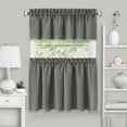 thumbnail image 1 of PowerSellerUSA 3 Pcs Stitch Embroidery Borders Window Kitchen Tier and Valance Set, 58W x 36L inch Polyester Material Long Kitchen Tier and Valance Set with Rod Pocket Holding for Window Decor, Grey, 1 of 3