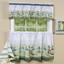 PowerSellerUSA 3-Piece Kitchen Curtains and Valance Set, Seashore Natuical Window Curtains, Stunning Kitchen, Living Room and Bathroom Decor, Cafe Curtains, 58" wide by 24" long
