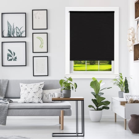 PowerSellerUSA 4-Gauge Thick Cordless Light Weight Vinyl Roller Shades, 72L x 37W Inches Light Filtering Window Roller Solid Shades, Push-Pull Mini Blind, Natural Light Window Blinds, Black