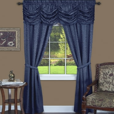 PowerSellerUSA 5-Piece Complete Window Curtains Set with Panels, Valance, Tiebacks, Room Darkening Curtains, Luxurious Window Curtains for Living Room, Bedroom, Dining Room, 55" W x 63" L, Navy Blue
