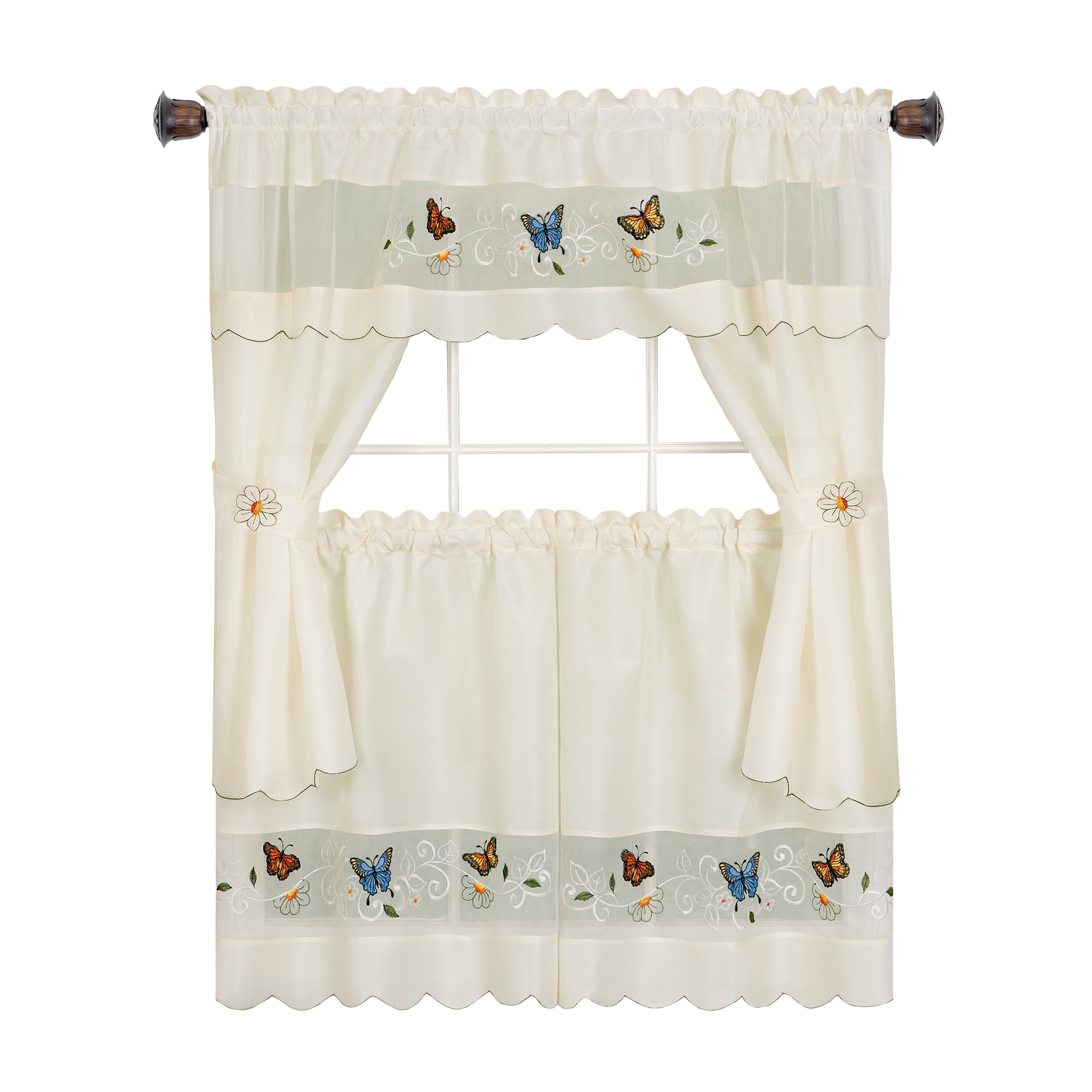 Light Filtering Beige Polyester Swag Valance Kitchen Curtains