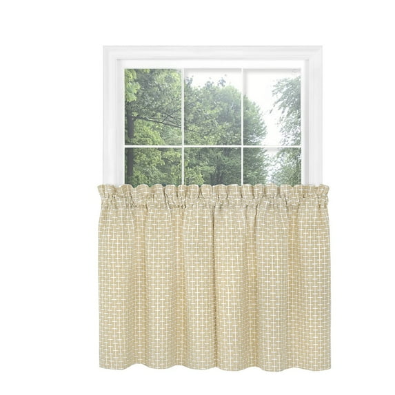 PowerSellerUSA Abstract Line Design Tier Pair Set, Modern Living Room Window Tier Pair Set for Decor, Half Rod Pocket Cafe Tier Pair Set with Plane Outline, 58 x 24 inches, Beige
