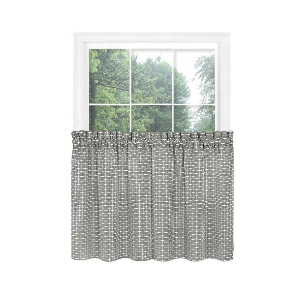 PowerSellerUSA Abstract Line Design Tier Pair Set, Modern Living Room Window Tier Pair Set for Decor, Half Rod Pocket Cafe Tier Pair Set with Plane Outline, 58 x 36 inches, Silver