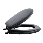 PowerSellerUSA Adjustable Hinges Round Soft Toilet Seat, Vinyl Toilet Seats with Non Slip Grip Tight Bumpers, Standard Heavy Duty Plastic Bathroom Toilet Seat Close Lid Set, Black
