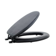 PowerSellerUSA Adjustable Hinges Soft Elongated Toilet Seat, Vinyl Toilet Seats with Non Slip Grip Tight Bumpers, Oval Shape Heavy Duty Plastic Bathroom Toilet Seat Close Lid Set, Black