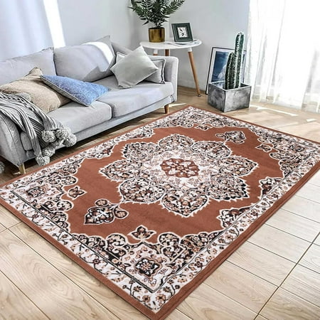 PowerSellerUSA Classic Traditional Oriental Runner Rug with Bordered Design, 1'9" x 7'2" Non-Slip Low-Pile Spot Clean with Polypropylene Runner Rug for Hallway, Living Room, Farmhouse, Bedroom, Brown