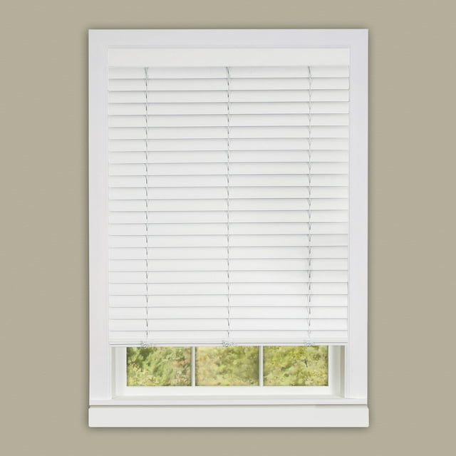 PowerSellerUSA Cordless Window Blinds, 2" Slats Vinyl Mini Blind, Premium Embossed Woodgrain, Anti-UV Window Treatment, White, 31" Width x 64" Length, (Fits windows 23" - 64")