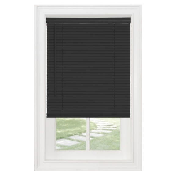 PowerSellerUSA Cordless Window Blinds, Privacy & Light Filtering 1" Slats Vinyl Mini Blind, Anti-UV Window Treatment, Fits Windows 18" - 72", Black, 35" (Width) x 64" (Length)