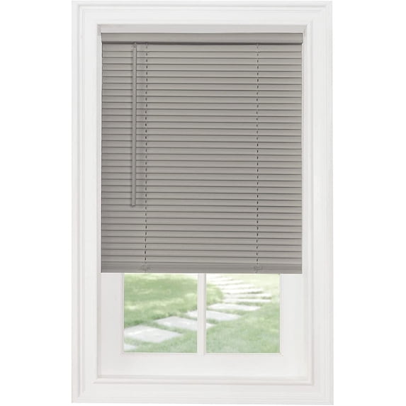 PowerSellerUSA Cordless Window Blinds, Privacy & Light Filtering 1" Slats Vinyl Mini Blind, Anti-UV Window Treatment, Fits Windows 18" - 72", Gray, 33" (Width) x 64" (Length)