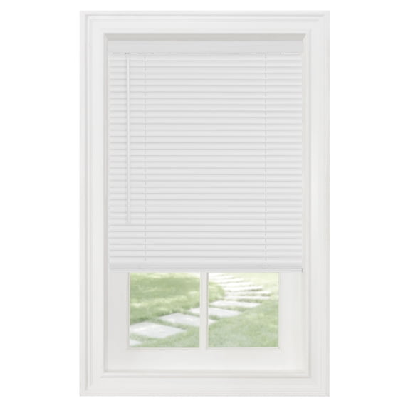 PowerSellerUSA Cordless Window Blinds, Privacy & Light Filtering 1" Slats Vinyl Mini Blind, Anti-UV Window Treatment, Fits Windows 18" - 72", White, 34" (Width) x 48" (Length)