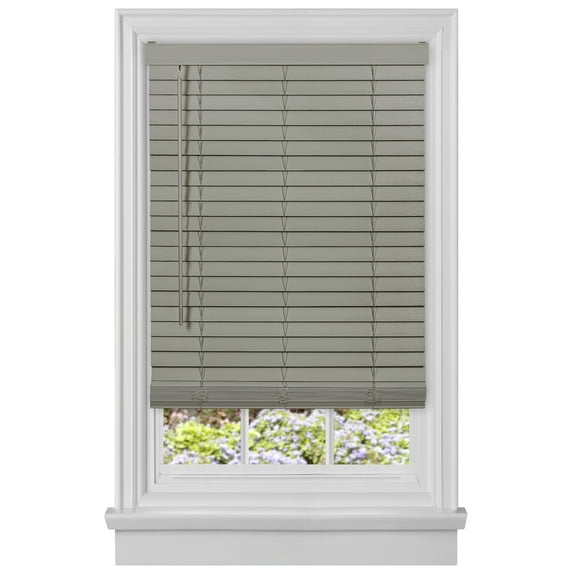 PowerSellerUSA Cordless Window Blinds, Privacy & Room Darkening 2" Slats Faux Wood Mini Blind, Anti-UV Window Treatment, Gray Plantation Blind, 30" Width x 64" Length, (Fits windows 23" - 74")