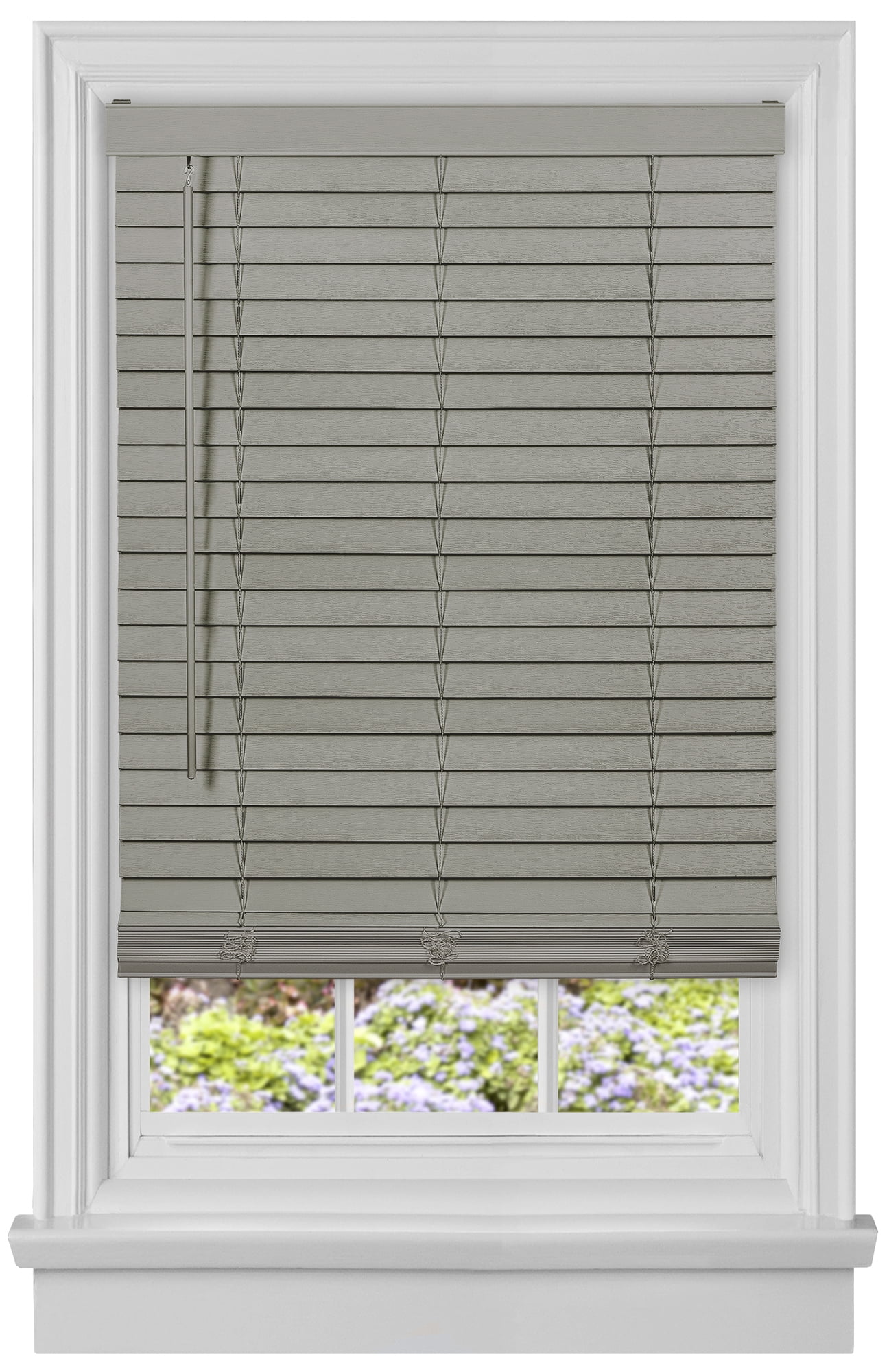 PowerSellerUSA Cordless Window Blinds, Privacy & Room Darkening 2" Slats Faux Wood Mini Blind, Anti-UV Window Treatment, Gray Plantation Blind, 31" Width x 64" Length, (Fits windows 23" - 74")