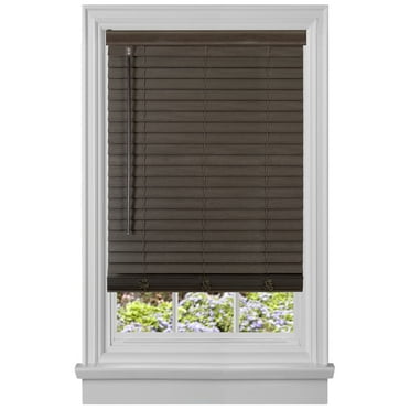 PowerSellerUSA Cordless Window Blinds, Privacy & Room Darkening 2" Slats Faux Wood Mini Blind, Anti-UV Window Treatment, Mahogany Plantation Blind, 33" Width x 64" Length, (Fits windows 23" - 74")