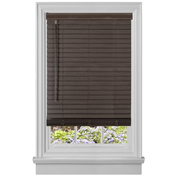 PowerSellerUSA Cordless Window Blinds, Privacy & Room Darkening 2" Slats Faux Wood Mini Blind, Anti-UV Window Treatment, Mahogany Plantation Blind, 39" Width x 64" Length, (Fits windows 23" - 74")
