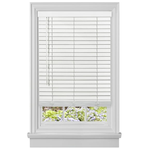 PowerSellerUSA Cordless Window Blinds, Privacy & Room Darkening 2" Slats Faux Wood Mini Blind, Anti-UV Window Treatment, White Plantation Blind, 23" Width x 64" Length, (Fits windows 23" - 74")