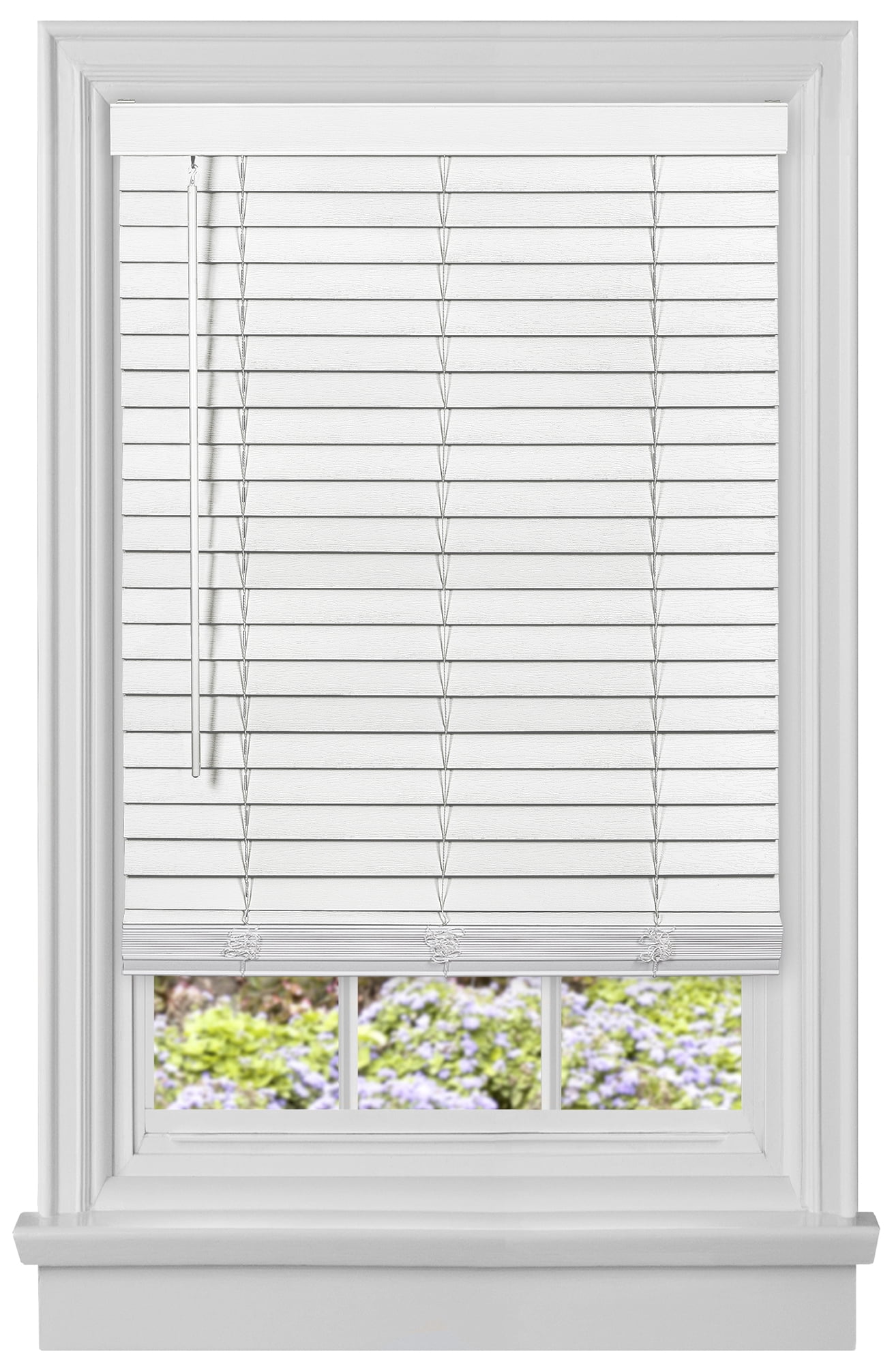 PowerSellerUSA Cordless Window Blinds, Privacy & Room Darkening 2" Slats Faux Wood Mini Blind, Anti-UV Window Treatment, White Plantation Blind, 46" Width x 64" Length, (Fits windows 23" - 74")
