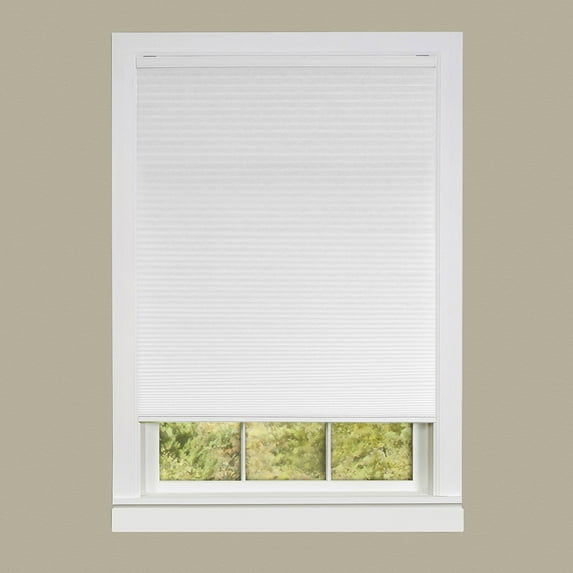 PowerSellerUSA Cordless Window Shades for Inside or Outside Mount, 3/8 Inch Cellular Honeycomb Pleated Light Filtering Blinds with PVC Head and Bottom Rail, White, 31 x 64 Inches