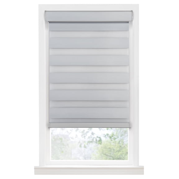 PowerSellerUSA Cordless Zebra Blinds Roller Shade, Celestial Sheer Double Layered Window Shade Privacy Light Control, Day and Night Window Drapes, 35" x 72", Silver