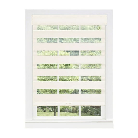 PowerSellerUSA Cordless Zebra Blinds Roller Shade, Celestial Sheer Double Layered Window Shade Privacy Light Control, Day and Night Window Drapes, 36" x 72", Linen