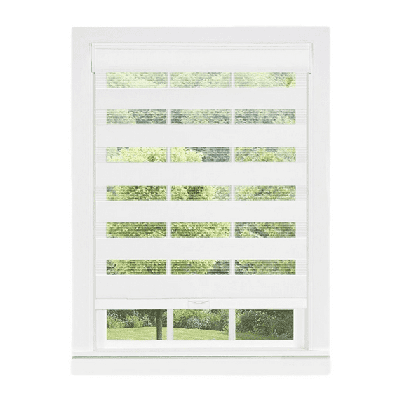 PowerSellerUSA Cordless Zebra Blinds Roller Shade, Celestial Sheer Double Layered Window Shade Privacy Light Control, Day and Night Window Drapes, 39" x 72", White