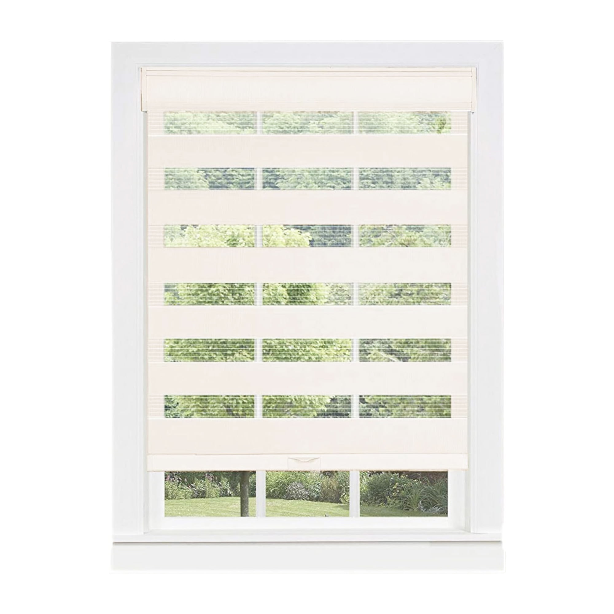 PowerSellerUSA Cordless Zebra Blinds Roller Shade, Celestial Sheer Double Layered Window Shade Privacy Light Control, Day and Night Window Drapes, 43" x 72", Linen