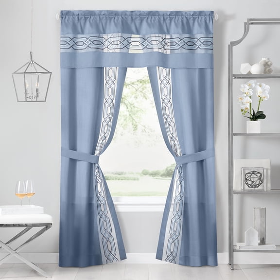 PowerSellerUSA Crisp & Clean Minimalist Two-Tone Window Curtain Set with Matching Tie-backs, 5-Piece or 3-Piece Full Window Set, Rod Pocket Top, 63" 5-Piece Set