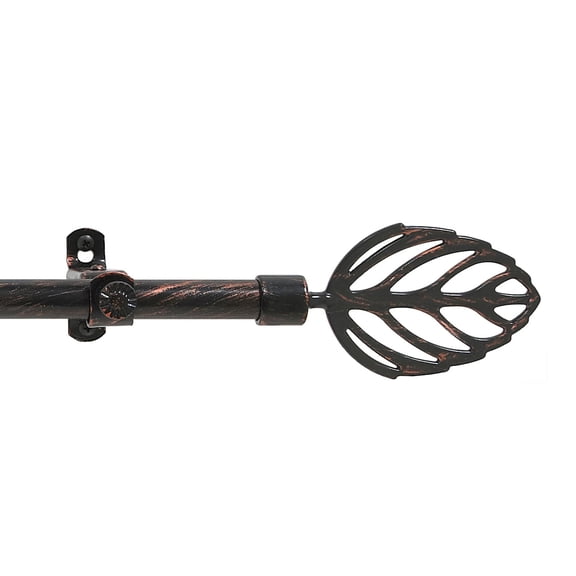 PowerSellerUSA Curtain Rod Leaf Finial, Decorative Curtain Rod, Brackets and Hardware Included, Black Copper, Adjustable Sturdy Window Curtain Rod - 66" to 120"