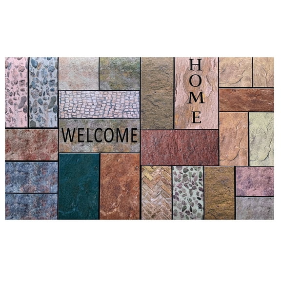 PowerSellerUSA Decorative Outdoor/Indoor Entrance Door Mat Rug, 2' x 3' Low-Profile Entryway Welcome Mat with Rubber Backing and Recycled Materials, 18" W X 30" L, Rectangle, Welcome Bricks