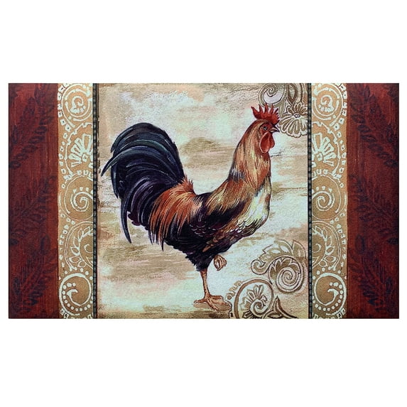 PowerSellerUSA Decorative Outdoor/Indoor Entrance Door Mat Rug, 2' x 3' Low-Profile Entryway Welcome Mat with Rubber Backing and Recycled Materials, 18" W X 30" L, Rectangle, Morning Rooster