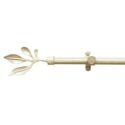 PowerSellerUSA Decorative Telescopic Metal Curtain Rod, 28" to 48" Contemporary Round PVC Finials, Ultra Durable Brackets 3/4" Diameter Window Drapery Rod, Cream/Gold - Leaf Finial