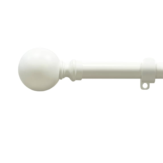 PowerSellerUSA Decorative Telescopic Metal Curtain Rod, 28" to 48" Contemporary Round PVC Finials, Ultra Durable Brackets 3/4" Diameter Window Drapery Rod, White - Spherical Finial